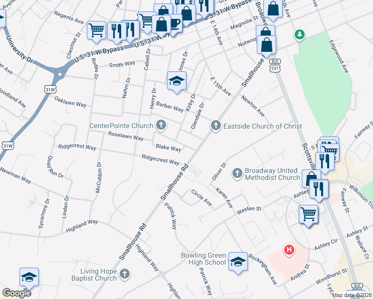 map of restaurants, bars, coffee shops, grocery stores, and more near 1901-1999 Smallhouse Rd in Bowling Green