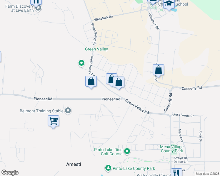 map of restaurants, bars, coffee shops, grocery stores, and more near 1020 Green Valley Road in Watsonville