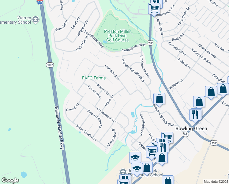map of restaurants, bars, coffee shops, grocery stores, and more near 2548 Oriole Street in Bowling Green