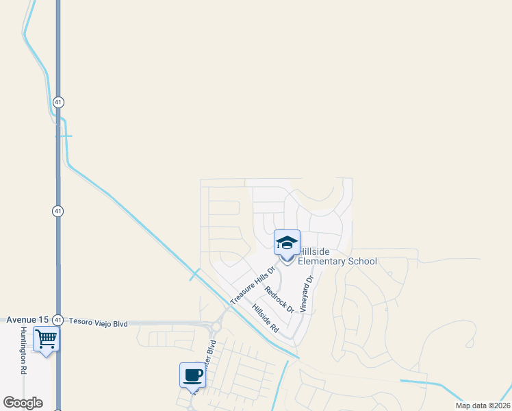 map of restaurants, bars, coffee shops, grocery stores, and more near 4679 Twin Oaks Rd in Madera