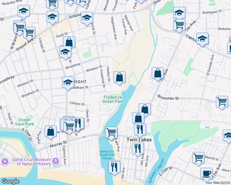 map of restaurants, bars, coffee shops, grocery stores, and more near 555 Brommer Street in Santa Cruz