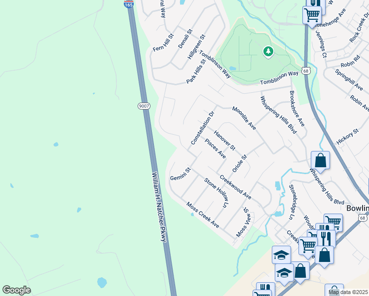 map of restaurants, bars, coffee shops, grocery stores, and more near Sagitarius Avenue in Bowling Green