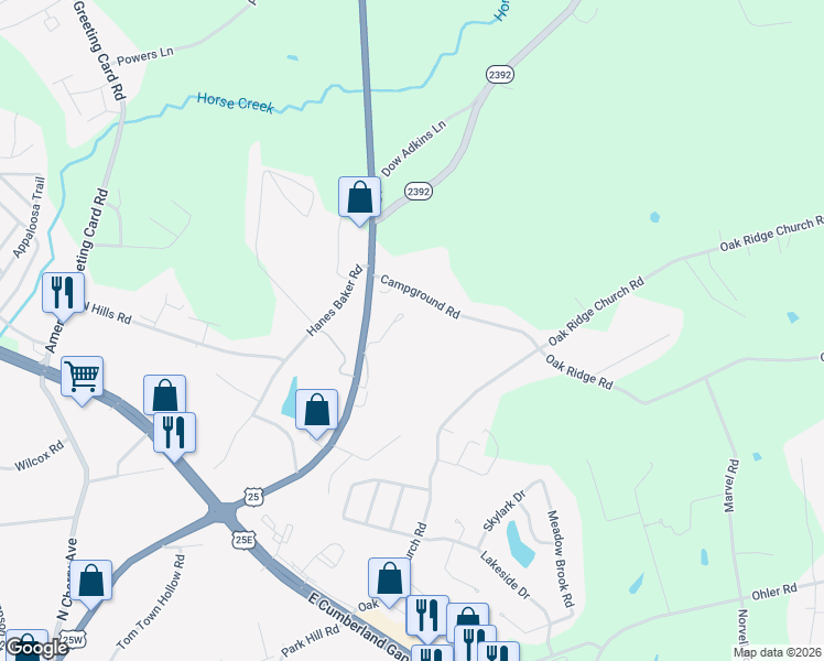 map of restaurants, bars, coffee shops, grocery stores, and more near 41 Hutton Lane in Corbin