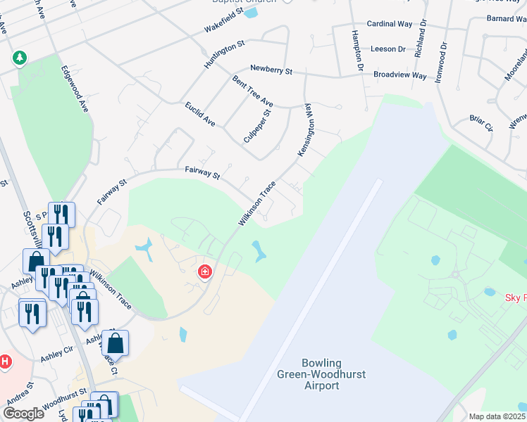 map of restaurants, bars, coffee shops, grocery stores, and more near 1801 Hartland Court in Bowling Green