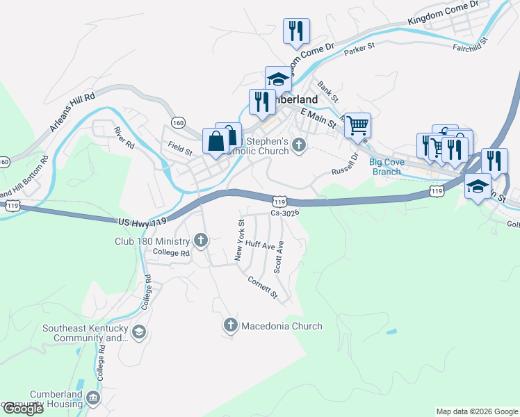 map of restaurants, bars, coffee shops, grocery stores, and more near 238 Brown Street in Cumberland