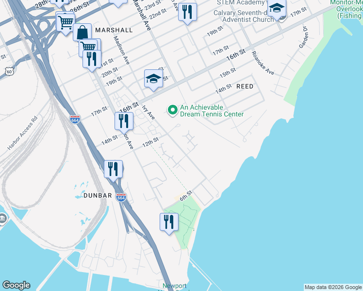 map of restaurants, bars, coffee shops, grocery stores, and more near 946 Ivy Avenue in Newport News