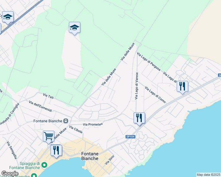 map of restaurants, bars, coffee shops, grocery stores, and more near 21 Via Ganimede in Fontane Bianche