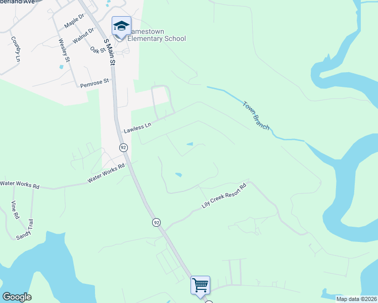 map of restaurants, bars, coffee shops, grocery stores, and more near Linkview Road in Jamestown