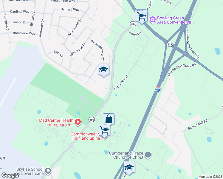 map of restaurants, bars, coffee shops, grocery stores, and more near 264-298 Lovers Ln in Bowling Green