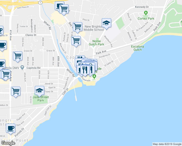 map of restaurants, bars, coffee shops, grocery stores, and more near 218 El Camino Medio in Capitola