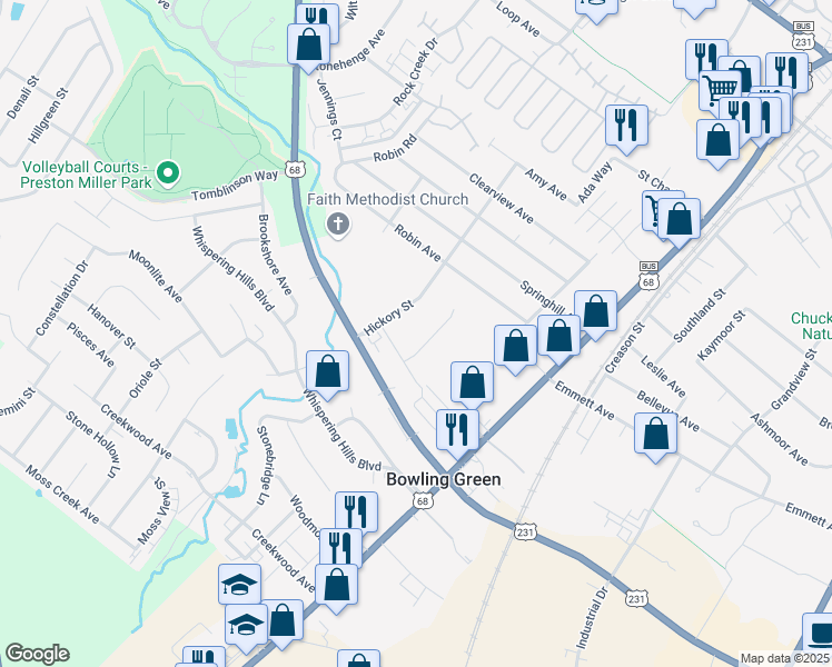 map of restaurants, bars, coffee shops, grocery stores, and more near 2311 Russellville Road in Bowling Green