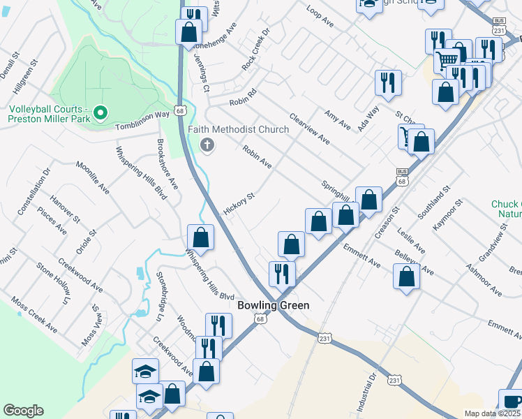 map of restaurants, bars, coffee shops, grocery stores, and more near 2311 Russellville Road in Bowling Green