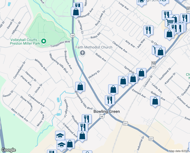 map of restaurants, bars, coffee shops, grocery stores, and more near 2311 Russellville Road in Bowling Green