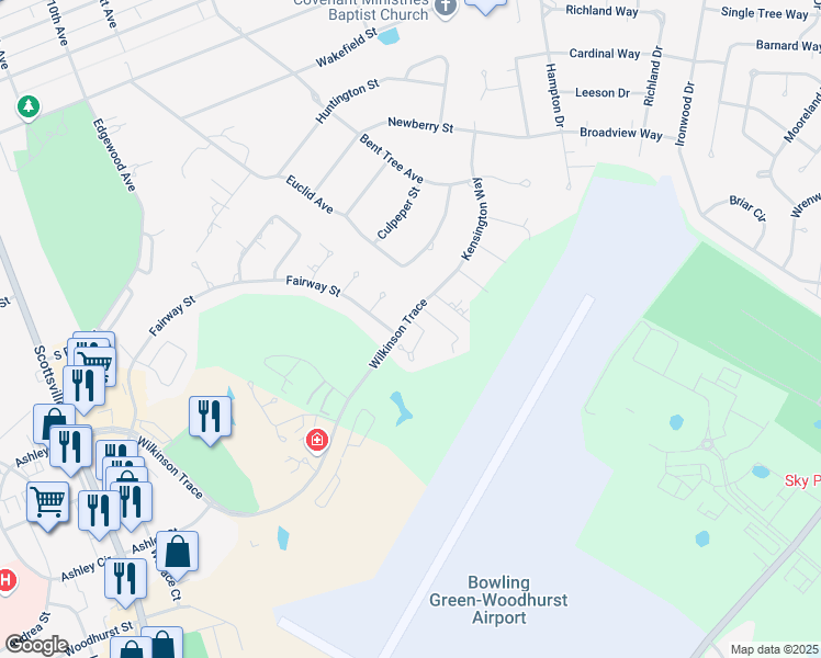 map of restaurants, bars, coffee shops, grocery stores, and more near 1801 Hartland Court in Bowling Green