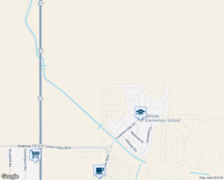 map of restaurants, bars, coffee shops, grocery stores, and more near Overstone Avenue in Friant