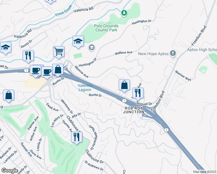 map of restaurants, bars, coffee shops, grocery stores, and more near 9663 Soquel Drive in Aptos
