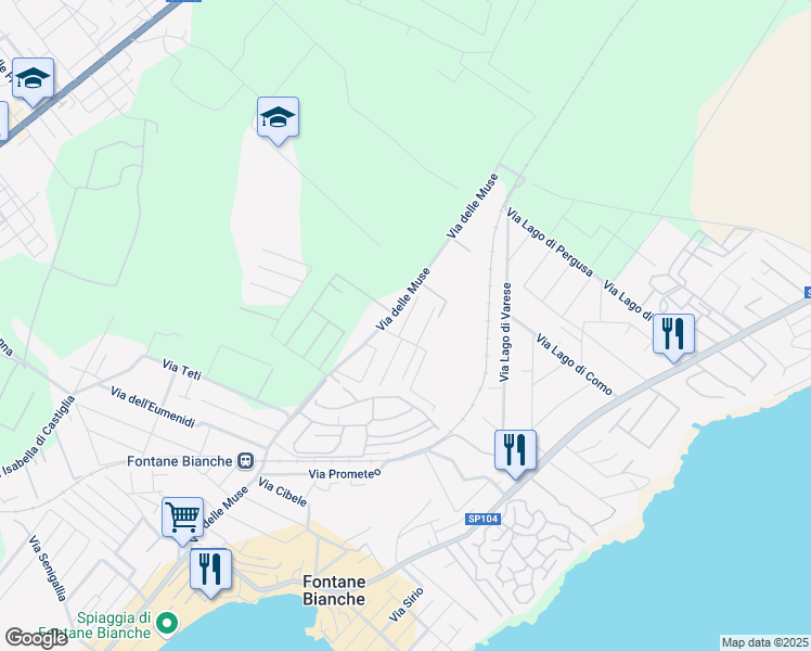 map of restaurants, bars, coffee shops, grocery stores, and more near 21 Via Ganimede in Fontane Bianche