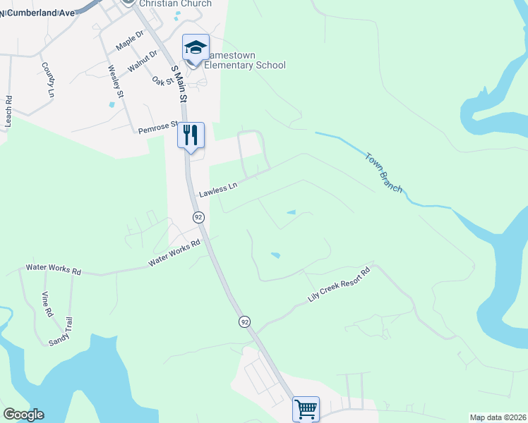 map of restaurants, bars, coffee shops, grocery stores, and more near Linkview Road in Jamestown