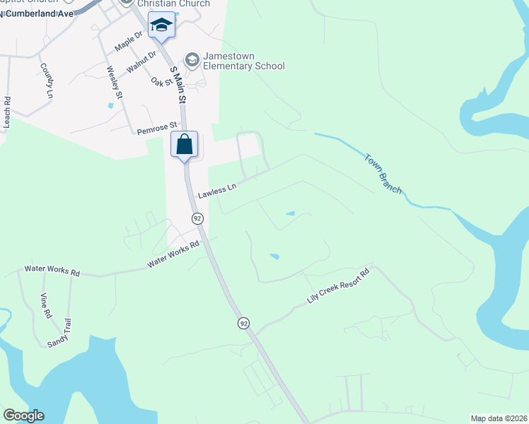 map of restaurants, bars, coffee shops, grocery stores, and more near Linkview Road in Jamestown