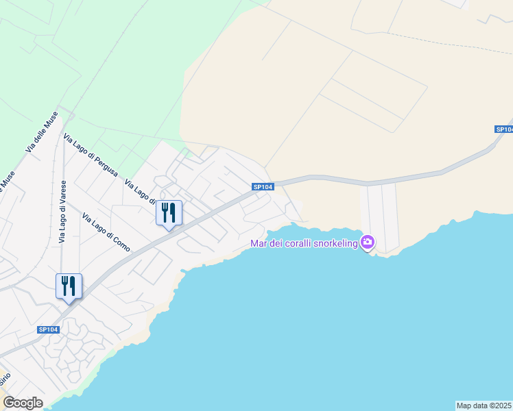 map of restaurants, bars, coffee shops, grocery stores, and more near 2 Via Mar Adriatico in Fontane Bianche