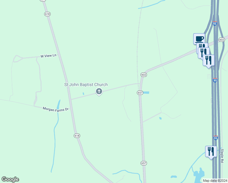 map of restaurants, bars, coffee shops, grocery stores, and more near 12430 Saint John Church Road in Stony Creek