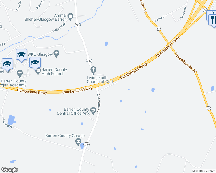 map of restaurants, bars, coffee shops, grocery stores, and more near Gillenwater Road in Glasgow