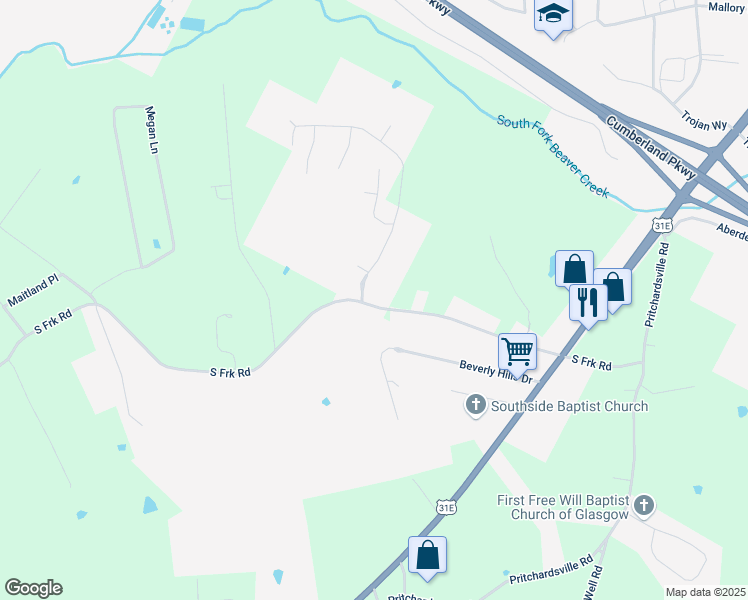 map of restaurants, bars, coffee shops, grocery stores, and more near 466 South Fork Road in Glasgow