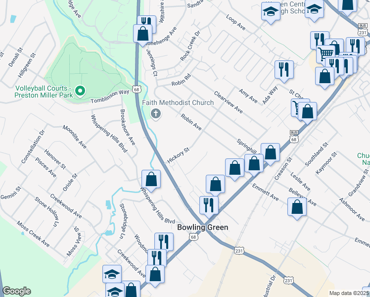 map of restaurants, bars, coffee shops, grocery stores, and more near 2311 Russellville Road in Bowling Green