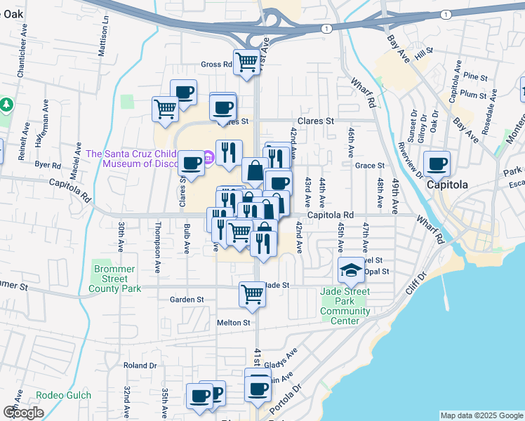 map of restaurants, bars, coffee shops, grocery stores, and more near 1700 41st Avenue in Capitola