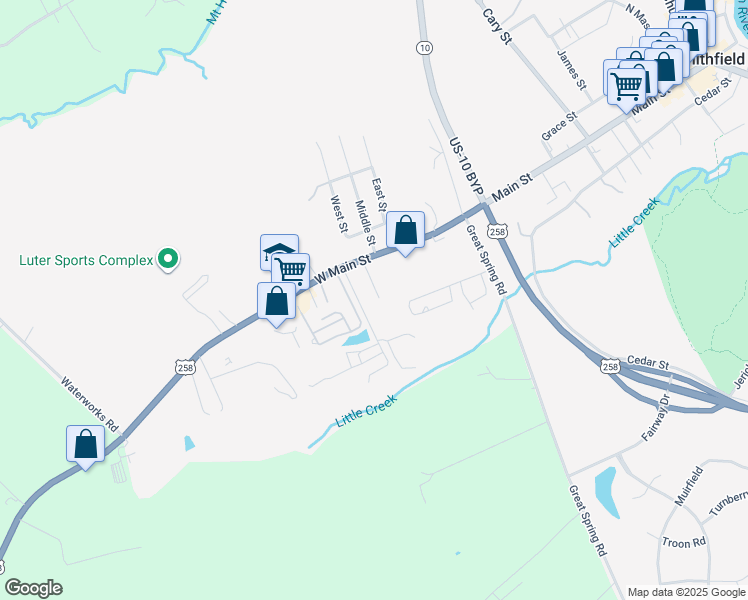 map of restaurants, bars, coffee shops, grocery stores, and more near 775 Wrenn Road in Smithfield