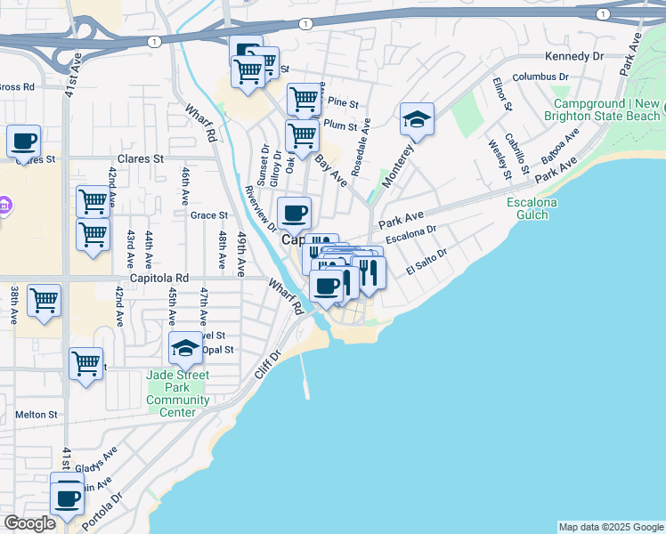 map of restaurants, bars, coffee shops, grocery stores, and more near 310 Cherry Avenue in Capitola