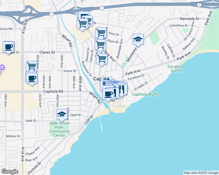 map of restaurants, bars, coffee shops, grocery stores, and more near 312 Cherry Avenue in Capitola