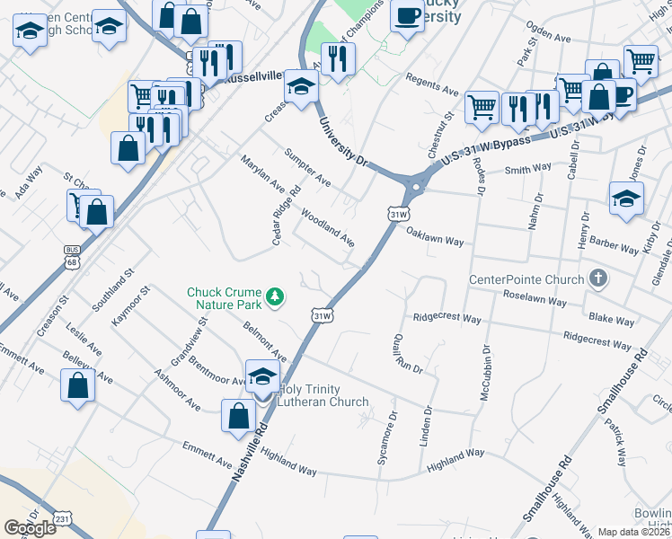 map of restaurants, bars, coffee shops, grocery stores, and more near 531 Lansdale Avenue in Bowling Green