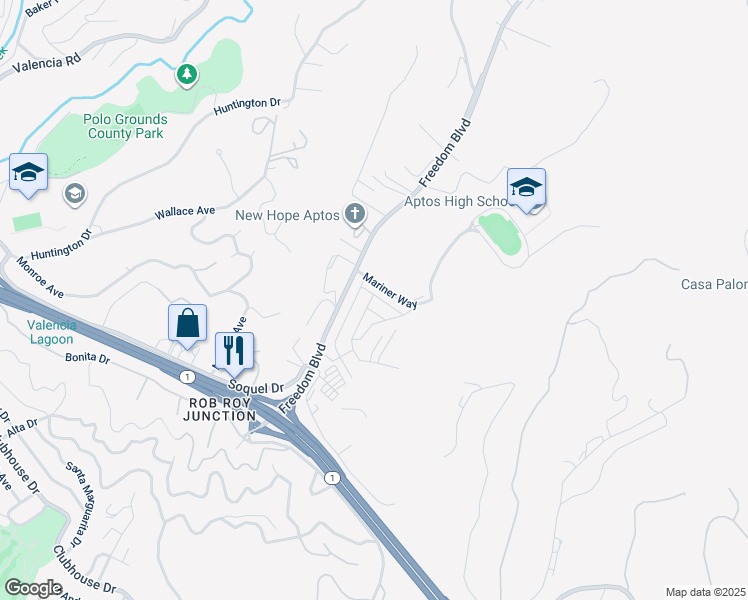 map of restaurants, bars, coffee shops, grocery stores, and more near in Aptos