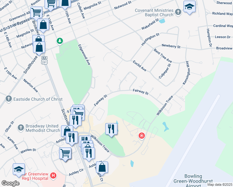 map of restaurants, bars, coffee shops, grocery stores, and more near 906 Fairway Street in Bowling Green