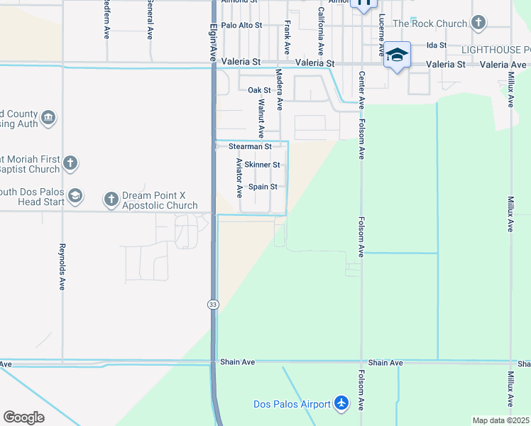 map of restaurants, bars, coffee shops, grocery stores, and more near Christian Street in Dos Palos