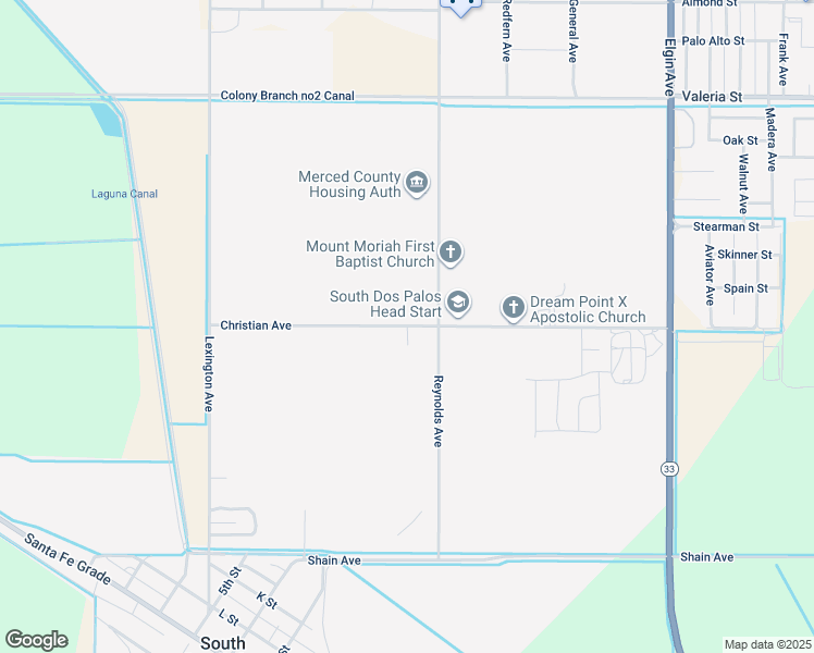 map of restaurants, bars, coffee shops, grocery stores, and more near Christian Avenue in Dos Palos