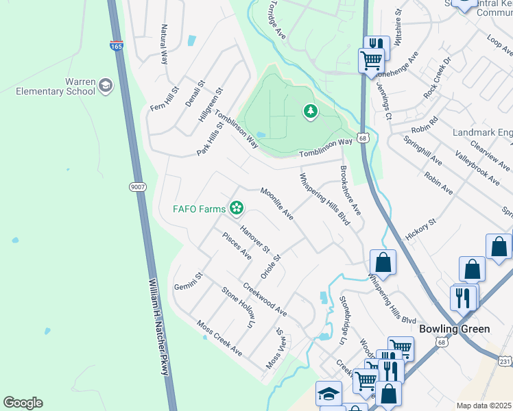 map of restaurants, bars, coffee shops, grocery stores, and more near 330 Moonlite Avenue in Bowling Green