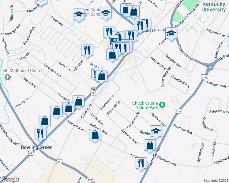 map of restaurants, bars, coffee shops, grocery stores, and more near 2100-2142 Creason St in Bowling Green