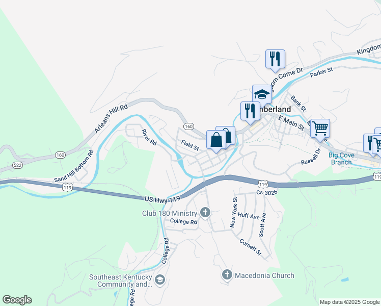 map of restaurants, bars, coffee shops, grocery stores, and more near 603 Spring Street in Cumberland