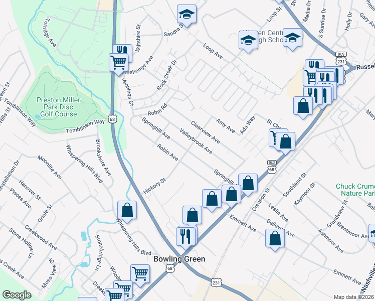 map of restaurants, bars, coffee shops, grocery stores, and more near 2130-2148 Hickory Street in Bowling Green