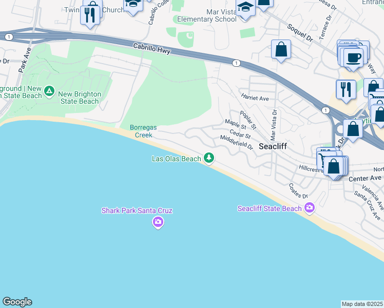 map of restaurants, bars, coffee shops, grocery stores, and more near 745 Las Olas Drive in Aptos