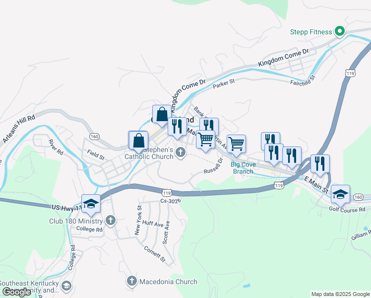 map of restaurants, bars, coffee shops, grocery stores, and more near 202 Central Street in Cumberland