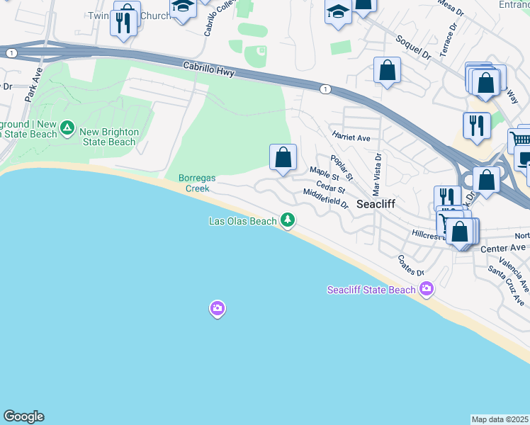 map of restaurants, bars, coffee shops, grocery stores, and more near 745 Las Olas Drive in Aptos