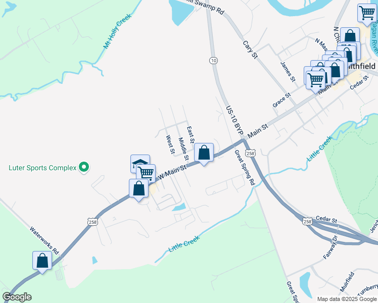 map of restaurants, bars, coffee shops, grocery stores, and more near 106 Windsor Avenue in Smithfield