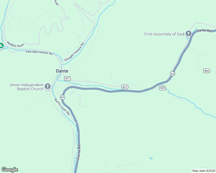 map of restaurants, bars, coffee shops, grocery stores, and more near Highway 63 in Dante