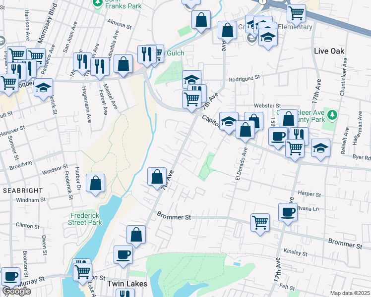 map of restaurants, bars, coffee shops, grocery stores, and more near 1420 7th Avenue in Santa Cruz