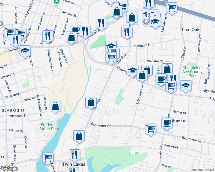 map of restaurants, bars, coffee shops, grocery stores, and more near 1420 7th Avenue in Santa Cruz