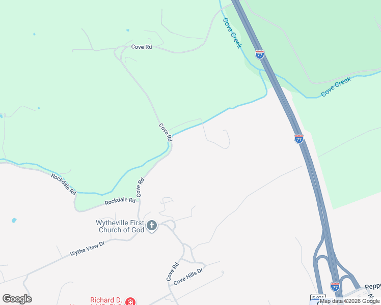 map of restaurants, bars, coffee shops, grocery stores, and more near 1790 Cove Road in Wytheville