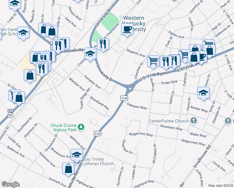 map of restaurants, bars, coffee shops, grocery stores, and more near 1800-1822 Craig St in Bowling Green